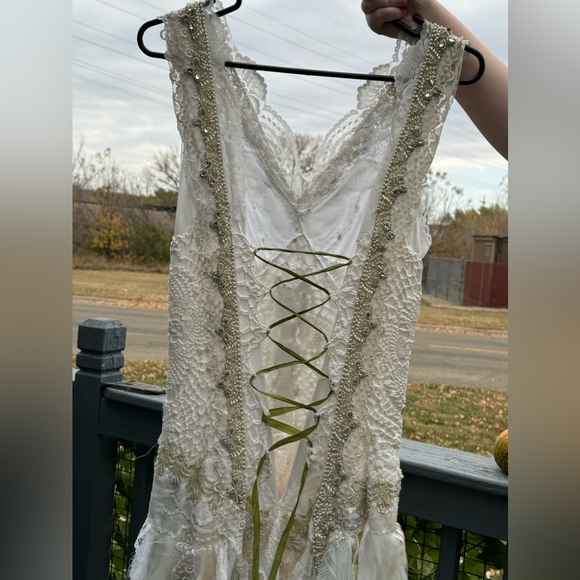 Boho Gypsy Fairy Viking Festival Wedding Dress Custom Made Crotchet Size 8 - Picture 14 of 17